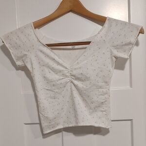 Brandy Melville White Floral Crop Top